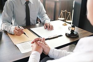 Attorney working with client