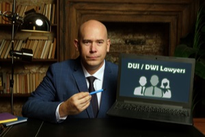 concept meaning dui dwi lawyers with sign on card in hand